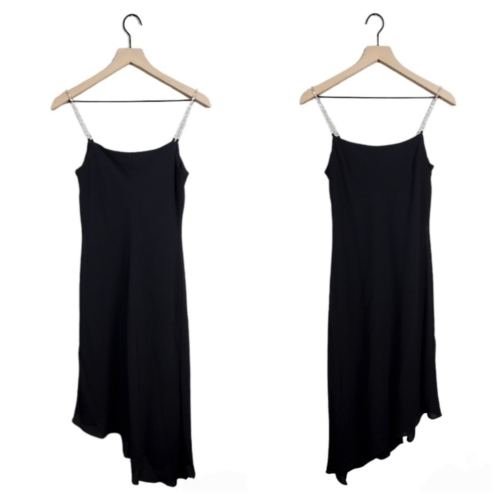 Jessica McClintock Bridal Black Asymmetrical Hem Beaded Strap Dress Vintage 6